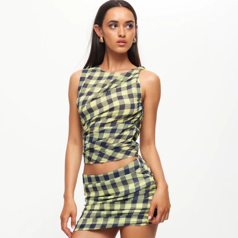 Lioness Green and Navy Gingham Tank Top